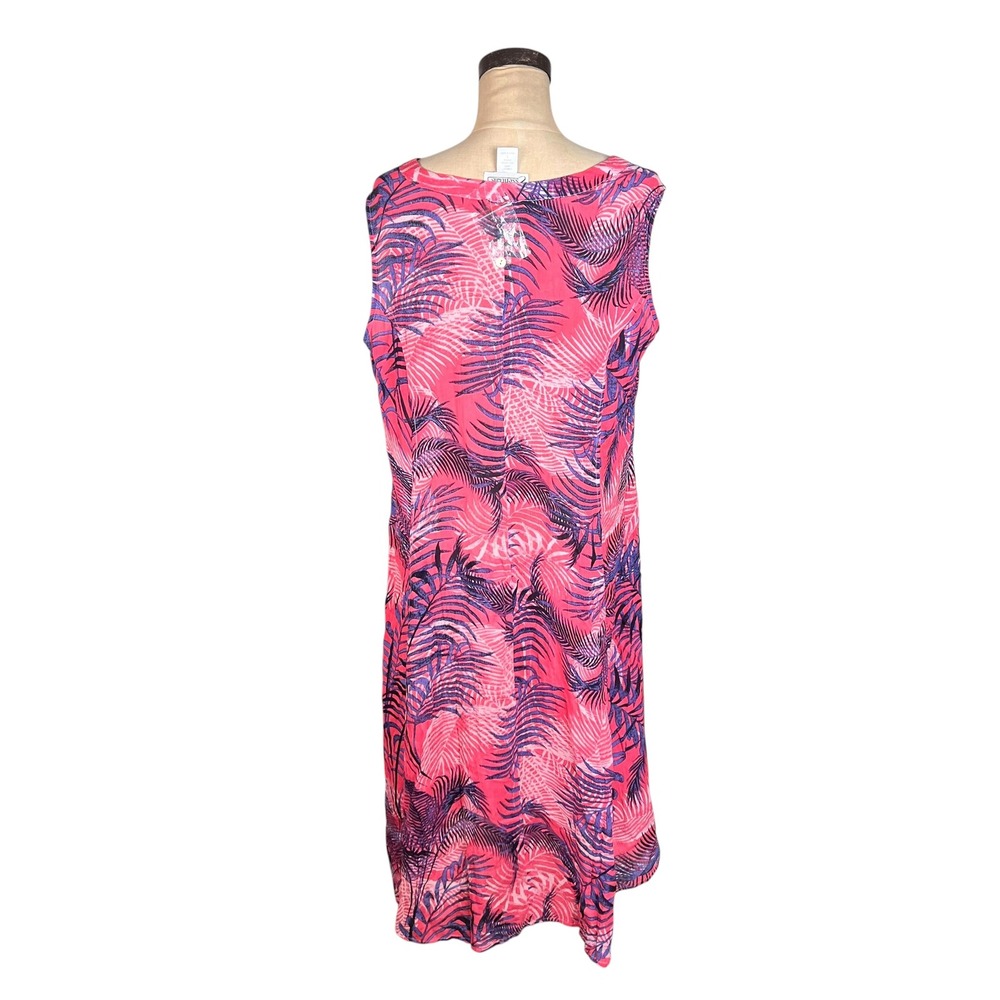 Easy Essentials Pink Purple Tropical Palm Print Rayon Button Front Midi Dress L - Picture 5 of 11